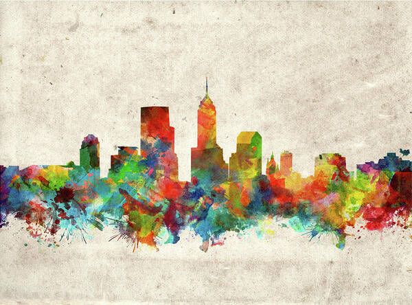 Indianapolis Art Print featuring the painting Indianapolis Skyline Watercolor 2 by Bekim M