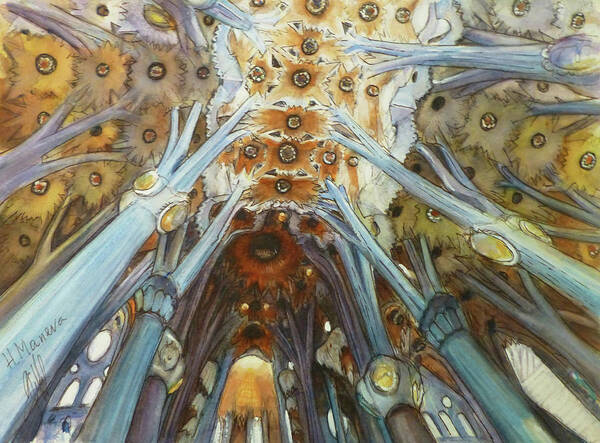 Inner Sagrada Familia Art Print featuring the painting Inner Sagrada Familia II by Henrieta Maneva