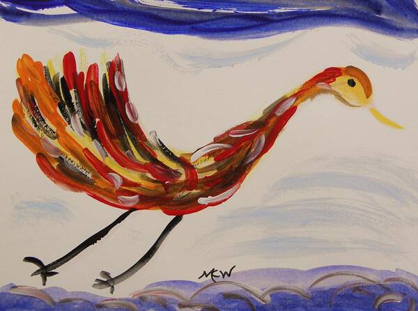 Bird Art Print featuring the painting Inspired by Calder's Only Only Bird by Mary Carol Williams