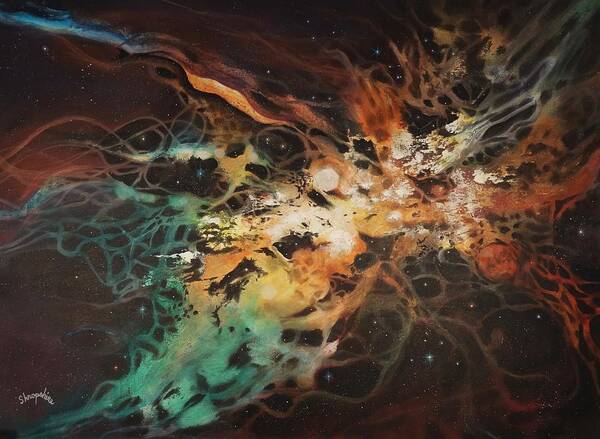 Interstellar Dna Art Print featuring the painting Interstellar DNA by Tom Shropshire