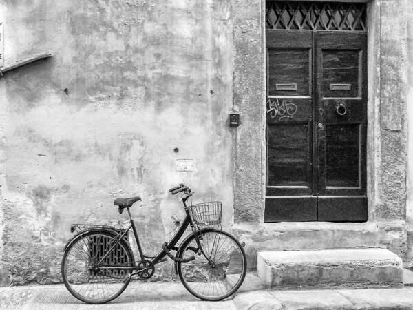 Italy Art Print featuring the photograph Italian Bicycle Black and White by Bert Peake