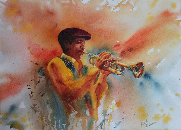 Music Art Print featuring the painting Jazz Man by Ruth Kamenev