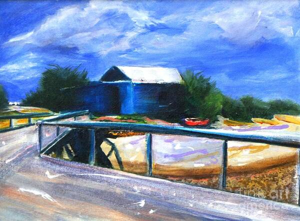 Jetty Art Print featuring the painting Jetty and Boatshed by Therese Alcorn