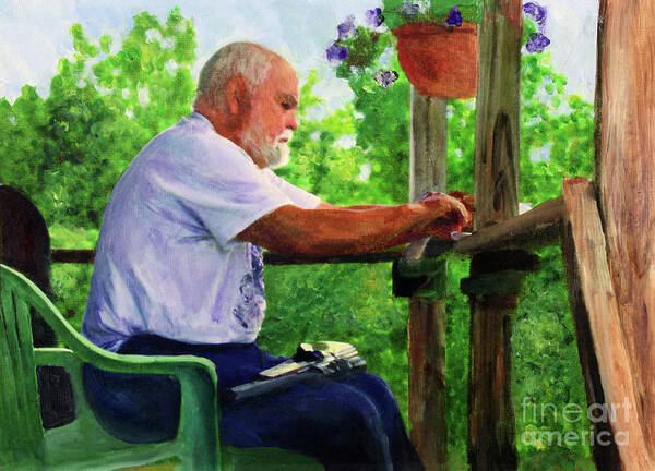 Art Art Print featuring the painting John Cleaning the Rifle by Donna Walsh