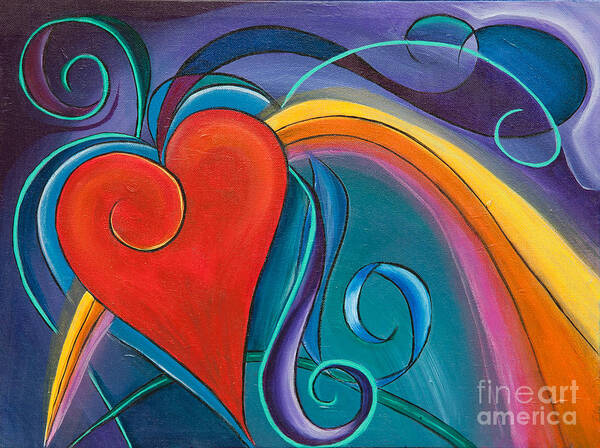 Kids Art Print featuring the painting Kids Heart Rainbow by Reina Cottier