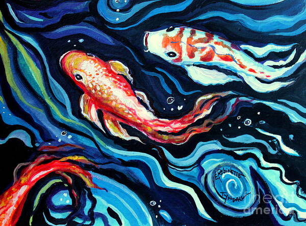 Koi Fish Art Print featuring the painting Koi Fish In Ribbons of Water II by Elizabeth Robinette Tyndall