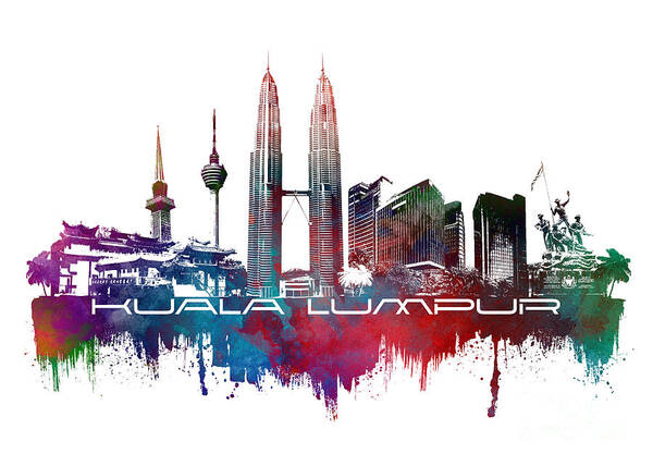 Kuala Lumpur Art Print featuring the digital art Kuala Lumpur skyline city blue by Justyna Jaszke JBJart