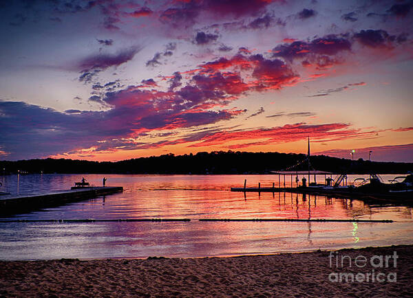 Lake Hopatcong Art Print featuring the photograph Lake Beach Sunset by Mark Miller