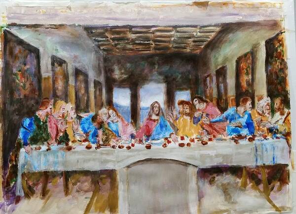 Last Supper Art Print featuring the painting Last supper. Leonardo Da Vinci. Sketch by Bachmors Artist