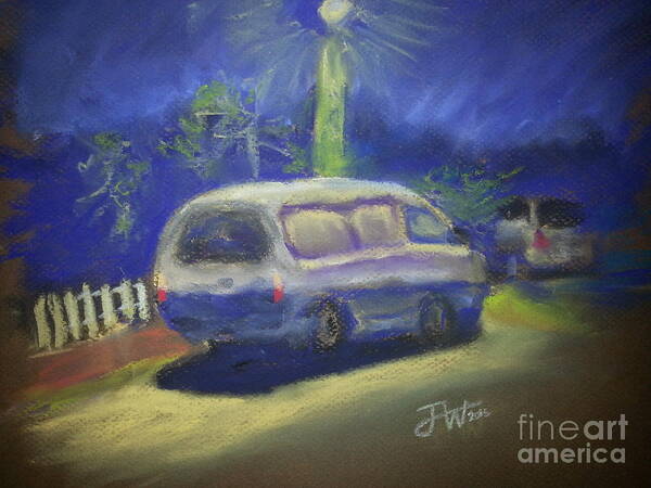 Bus Art Print featuring the pastel Late Night Bus by Jerome Wilson