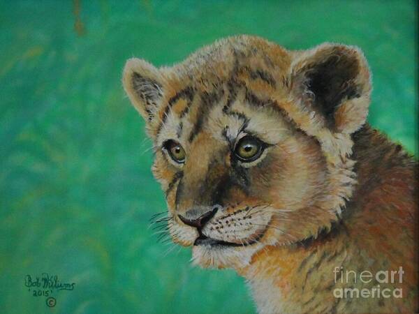Lion Cubs Art Print featuring the painting Leonidas  the young Lion King by Bob Williams