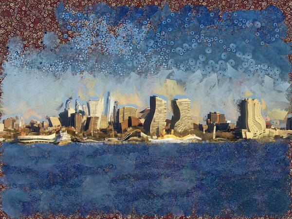 Building Art Print featuring the mixed media Less Wacky Philly Skyline by Trish Tritz