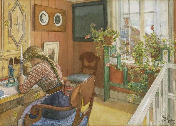 19th Century Art Art Print featuring the painting Letter-Writing by Carl Larsson