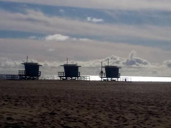 Life Guard Art Print featuring the photograph Lifeguard Towers on Venice Beach by Sin Lanchester