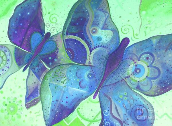 Butterflies Art Print featuring the painting Lighthearted In Blue by Helena Tiainen