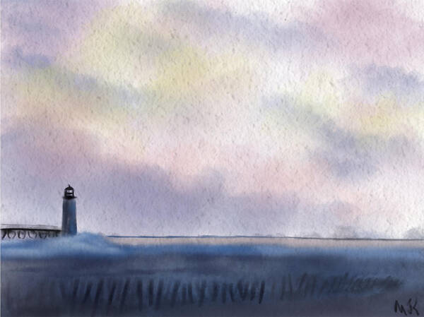 Lighthouse Art Print featuring the digital art Lighthouse On The Lake by Michael Kallstrom