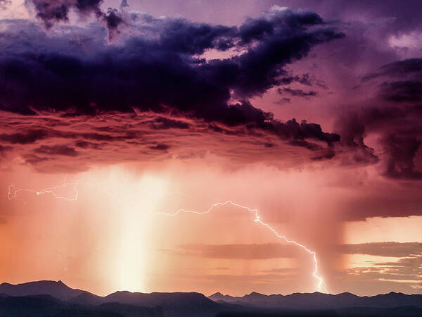 Lightning Art Print featuring the photograph Lightning at Sunset by Michael Newberry