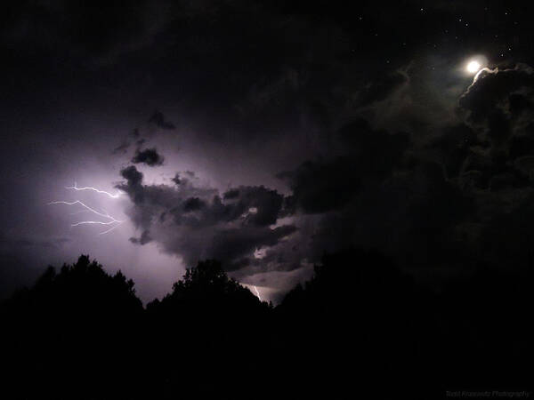 Lightning Photo Art Print featuring the photograph Lightning with Stars and Moon by Todd Krasovetz