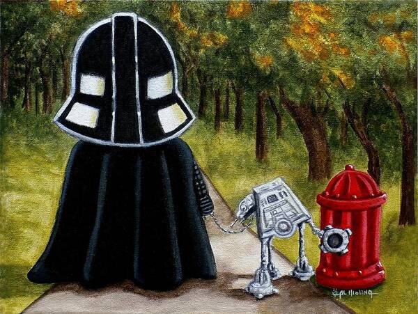 Darth Vader Art Print featuring the painting Lil Vader walking his At At by Al Molina