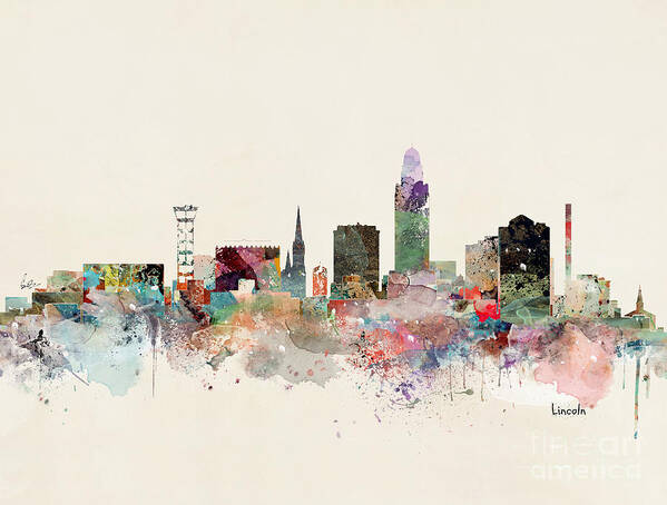 Lincoln Art Print featuring the painting Lincoln Nebraska Skyline by Bri Buckley