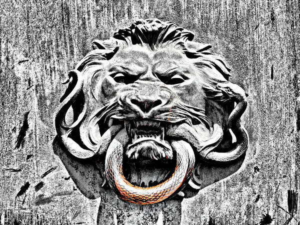Door Knocker Art Print featuring the photograph Lion and The Snake by Greg Sharpe