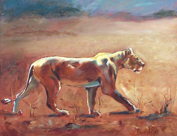 Wildlife Art Print featuring the painting Lioness by Ilona Petzer