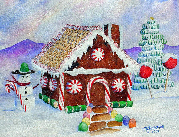 Christmas Art Print featuring the painting Lisa's Gingerbread House by Mary Giacomini