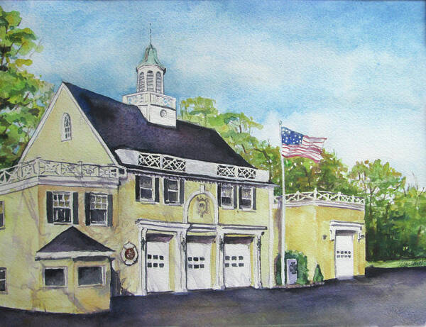 Locust Valley Art Print featuring the painting Locust Valley Firehouse by Susan Herbst