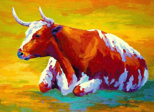 Western Art Print featuring the painting Longhorn Cow by Marion Rose