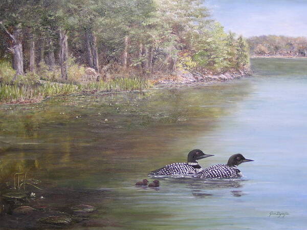Loon Art Print featuring the painting Loon Family 1 by Jan Byington