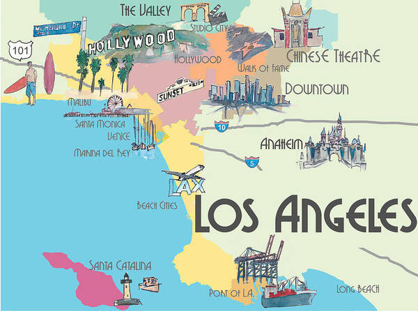 Los Angeles Map Art Print 8 x 10