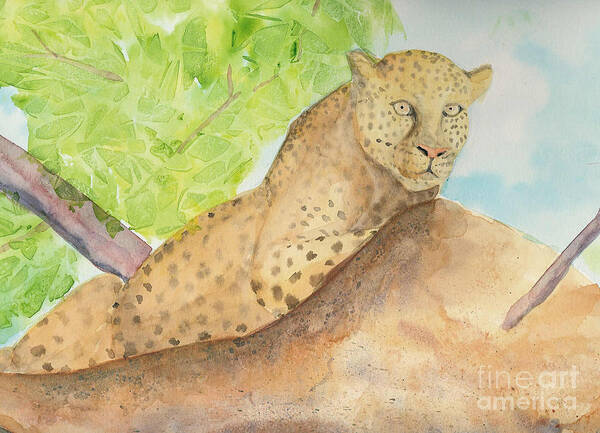 Leopard Art Print featuring the painting Lounging Leopard by Vicki Housel