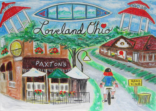 Bike Trails Art Print featuring the painting Loveland Ohio by Diane Pape