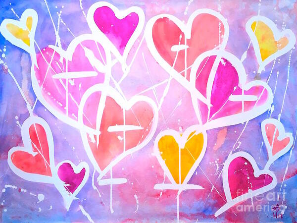 Abstract Art Print featuring the painting Loving heart by Wonju Hulse