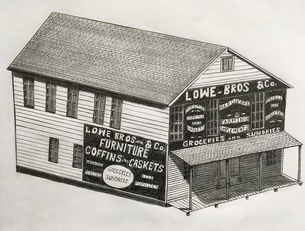 Pencil Art Print featuring the drawing Lowe Brothers Hardware by Tony Clark