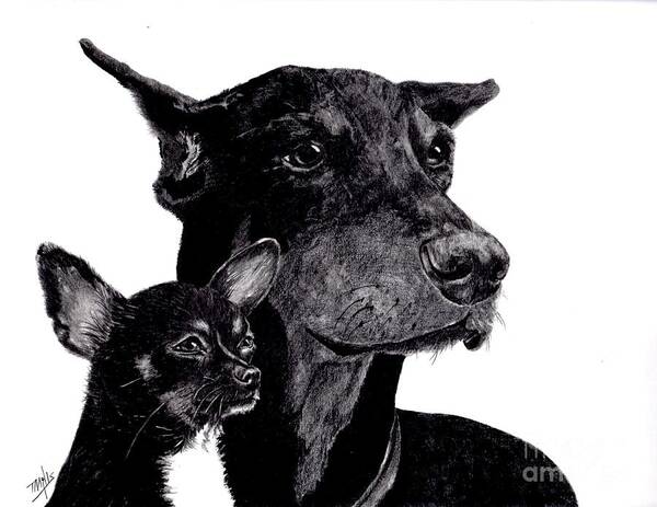Dogs Art Print featuring the drawing Loyal Companions by Terri Mills