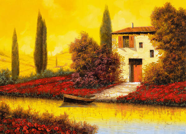 Landscape Art Print featuring the painting Tanti Papaveri Lungo Il Fiume by Guido Borelli