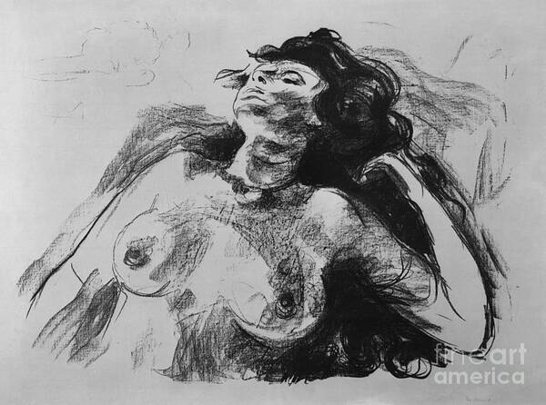 Edvard Munch Art Print featuring the drawing Lying half nude by Edvard Munch