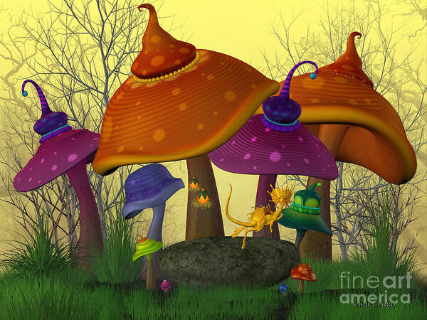 Mushroom Art Print featuring the painting Magical Mushrooms by Corey Ford