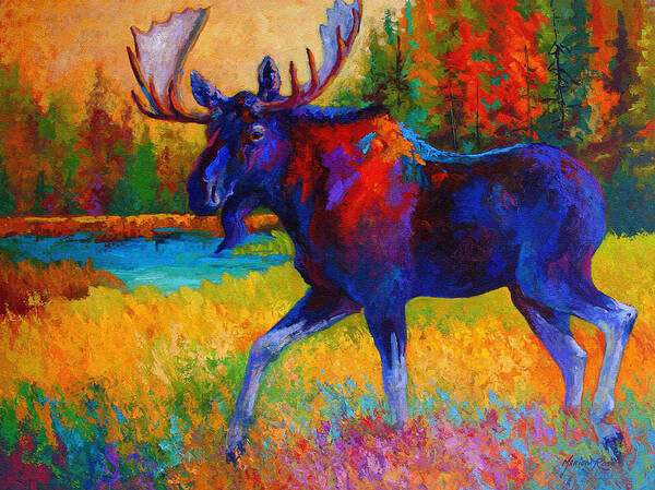 Moose Art Print featuring the painting Majestic Monarch - Moose by Marion Rose