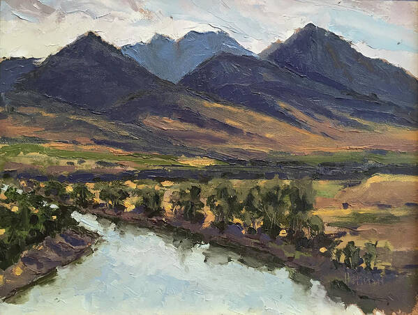 Paradise Valley Art Print featuring the painting Mallard's Rest, Yellowstone River, MT by Les Herman
