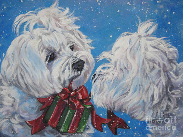 Maltese Art Print featuring the painting Maltese Christmas by Lee Ann Shepard