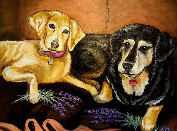 Dogs Art Print featuring the painting Mandys Girls by Alexandria Weaselwise Busen