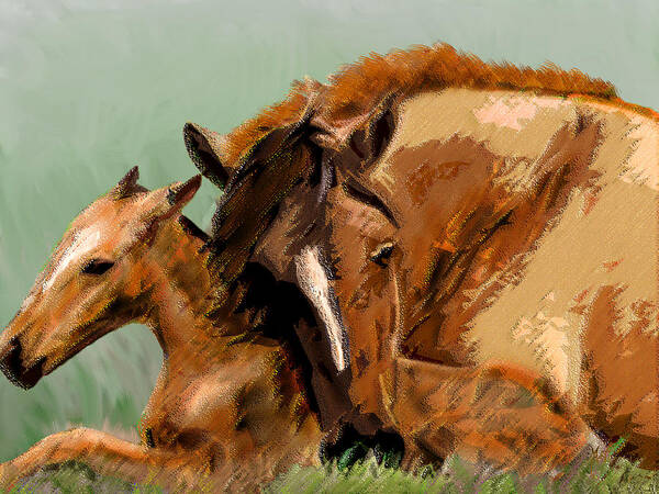 Mare Art Print featuring the mixed media Mare and Foal by Michele Avanti