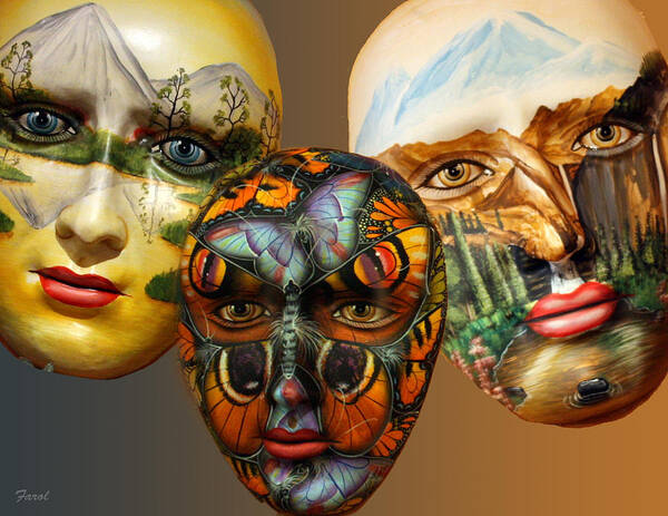 Mask Art Print featuring the photograph Masks on the Wall by Farol Tomson