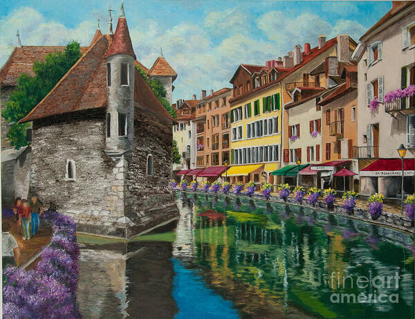 Annecy France Art Art Print featuring the painting Medieval Jail in Annecy by Charlotte Blanchard