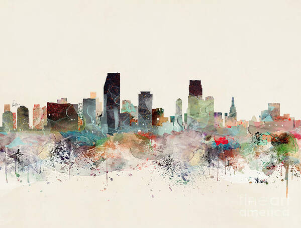 Miami Art Print featuring the painting Miami Florida Skyline by Bri Buckley