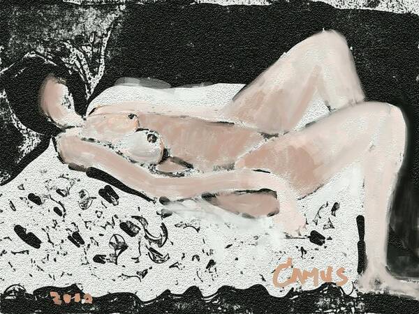 Pintura Original Art Print featuring the painting Modelo recostada white by Carlos Camus