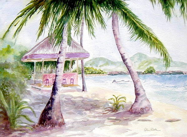 Beach Art Print featuring the painting Mongoose Beach Bar by Diane Kirk