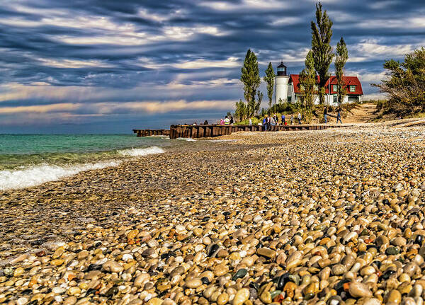 Point Betsie Lighthouse Art Print featuring the photograph Moody Skies over Point Betsie by Joe Holley